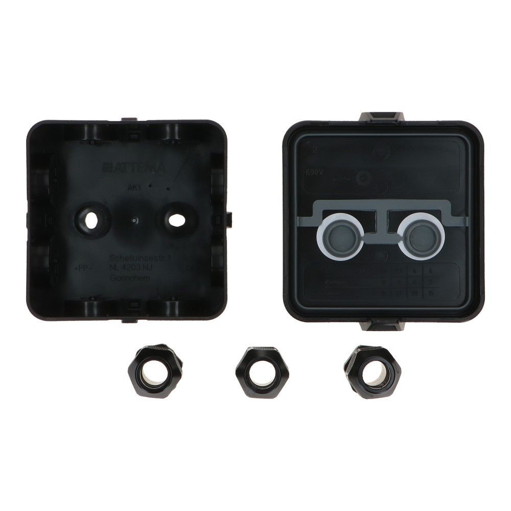 Attema AK1 Kabeldoos incl 3 M20 wartels IP65 (hxbxl) 45x95x95mm zwart