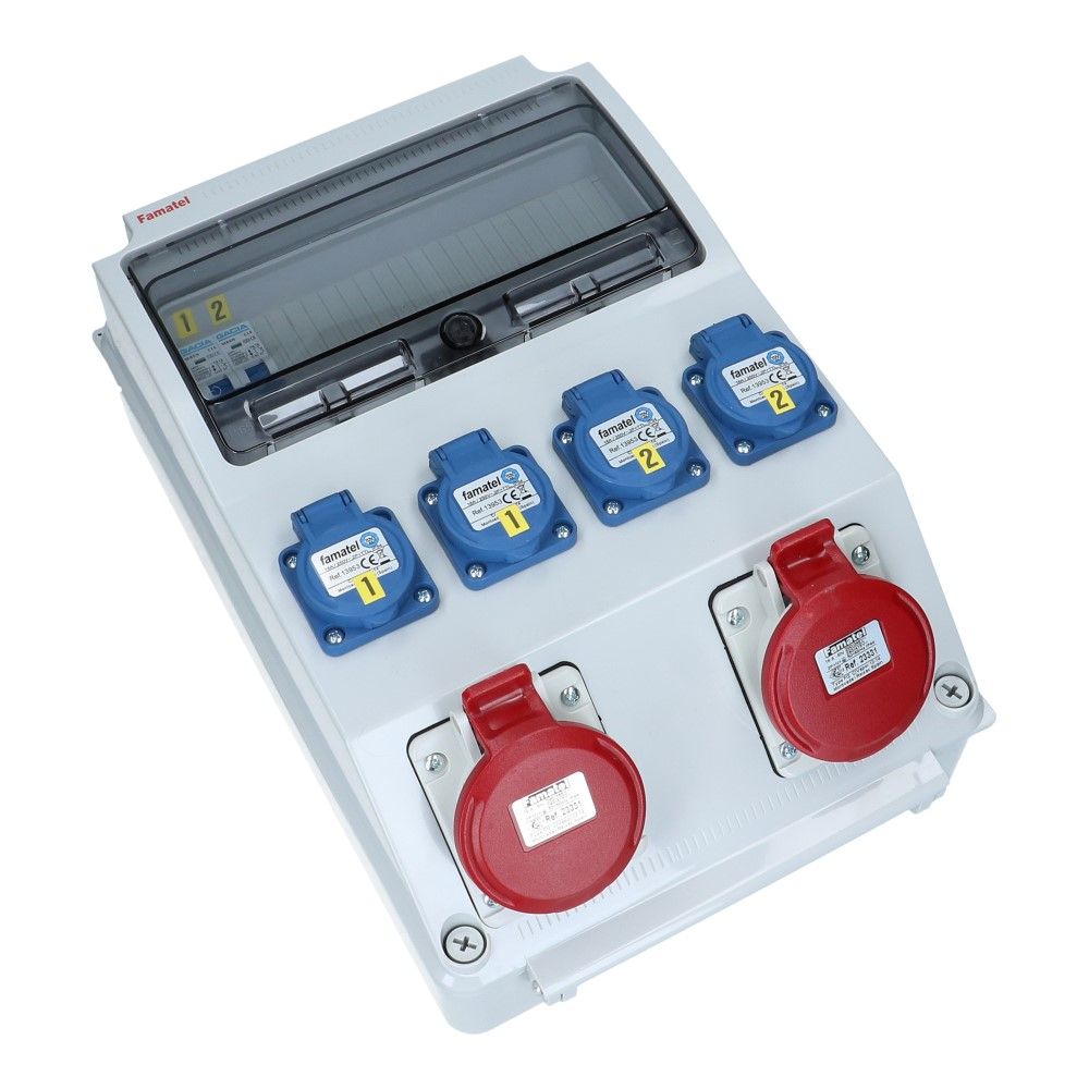 Wandverdeelkast IP44 2x CEE 16A 5p beveiligd: 4x schuko per 2