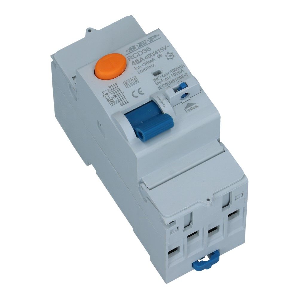 Aardlekschakelaar 40A 3 polig + nul 300mA Type A 10kA RCD36