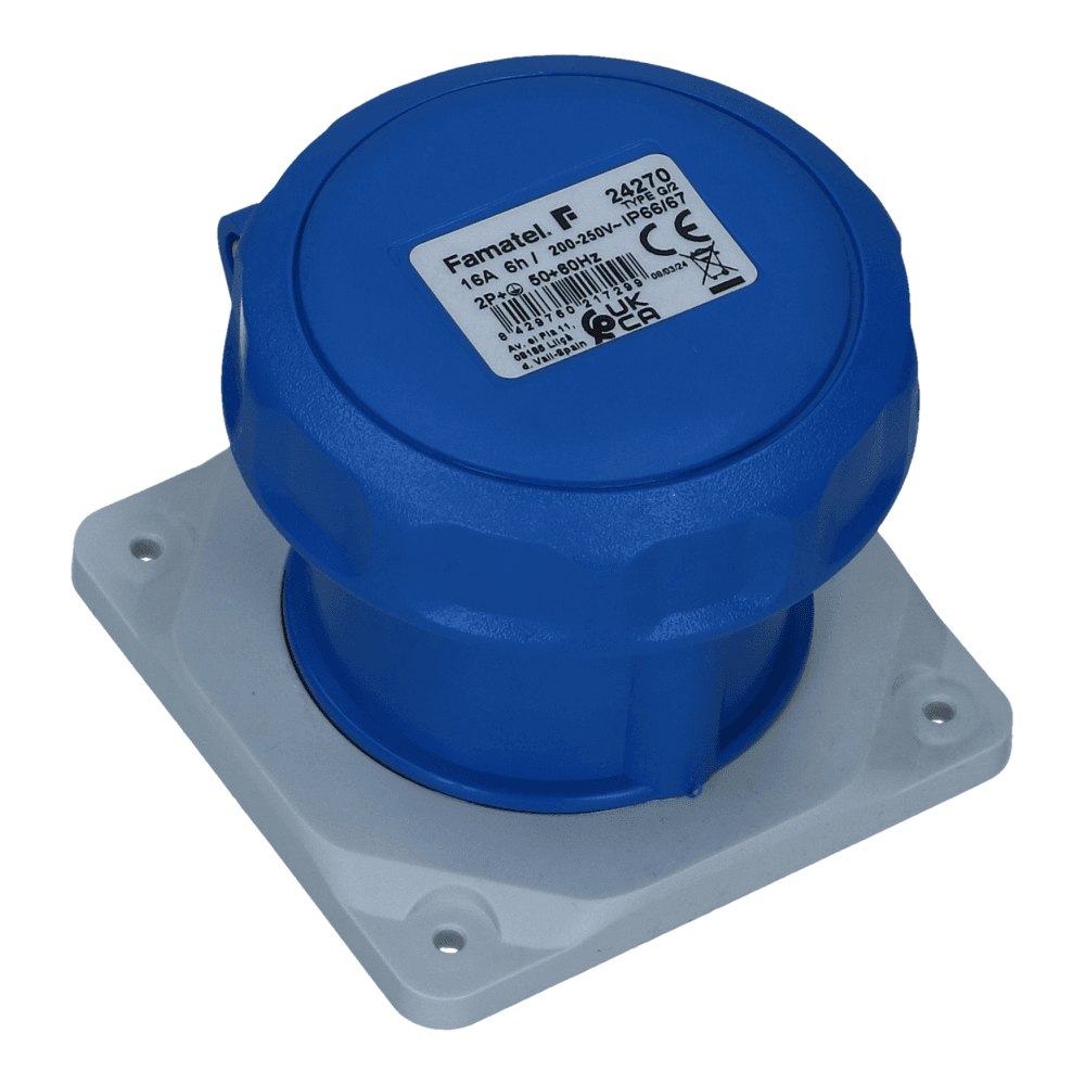 CEE female 3 polig 6H 16A IP67 inbouw wcd 220-240VAC recht