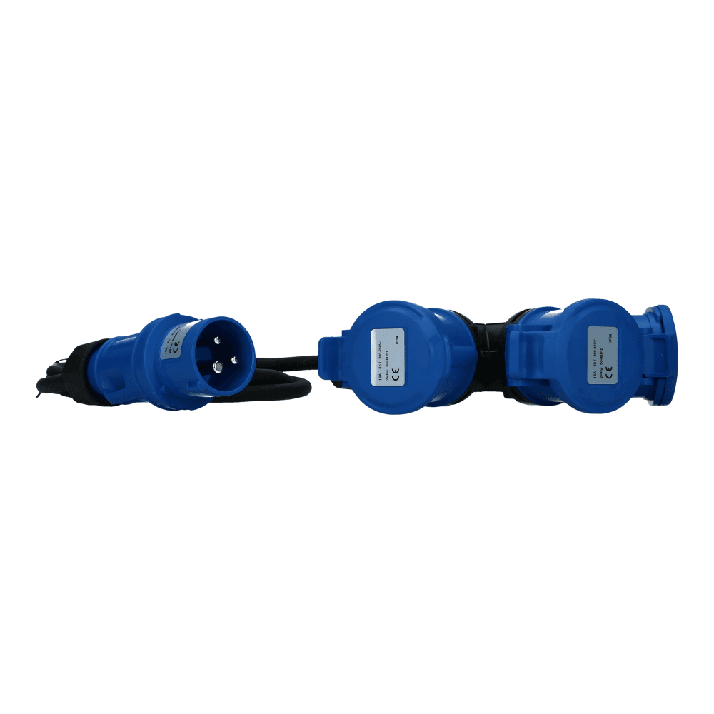 CEE verlengkabel 3 polig naar 3xCEE 3polig 16A female 2 meter IP54 H07RN-F