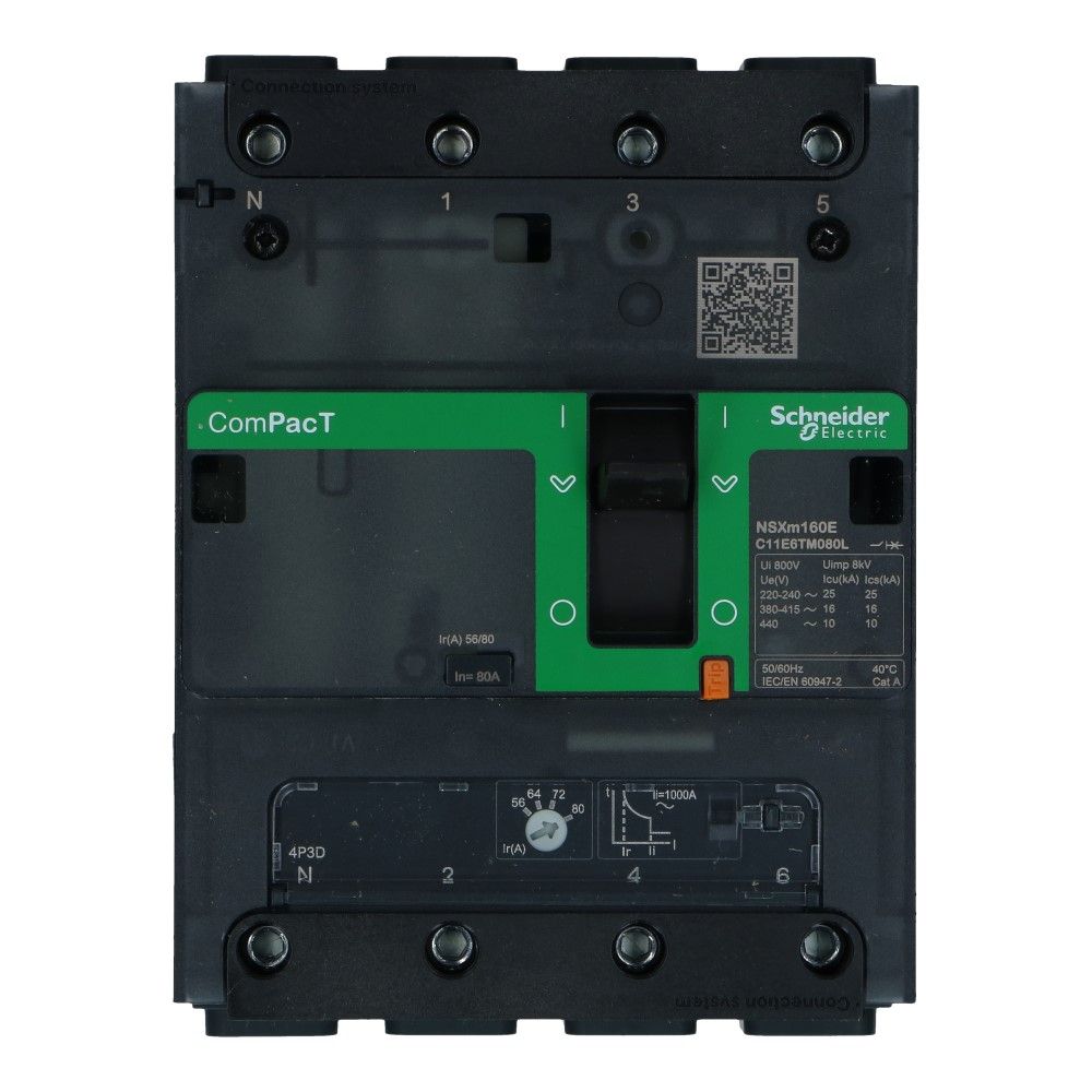 Installatieautomaat 3 polig + nul 100A TM-D 16kA Compact NSXm160E Everlink