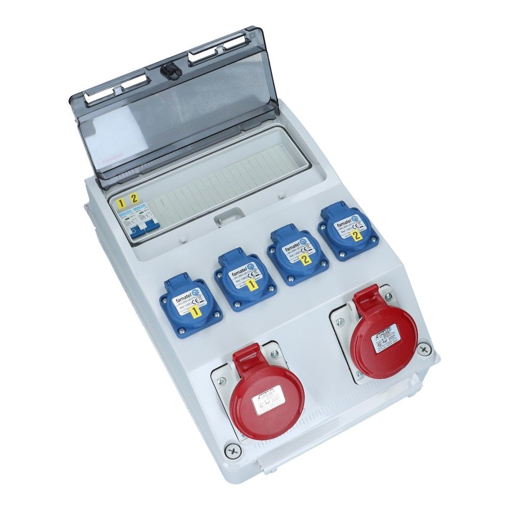 Wandverdeelkast IP44 2x CEE 16A 5p beveiligd: 4x schuko per 2