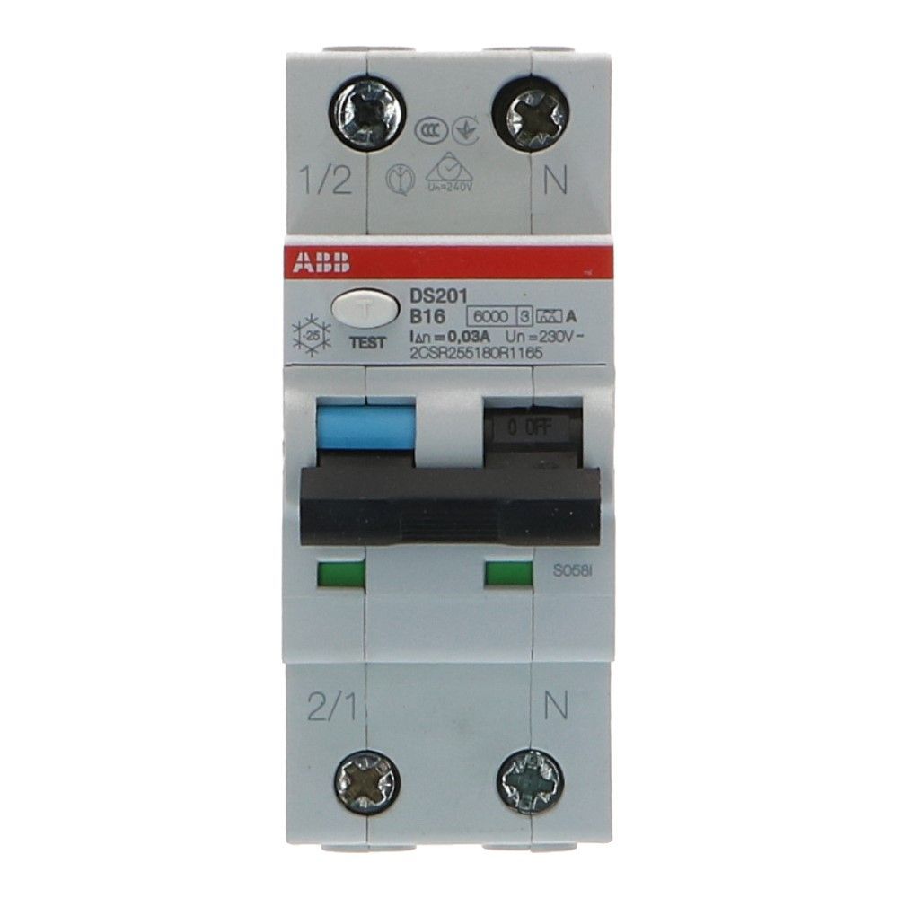 ABB Aardlekautomaat B16 1 polig + nul 30mA 6kA DS201