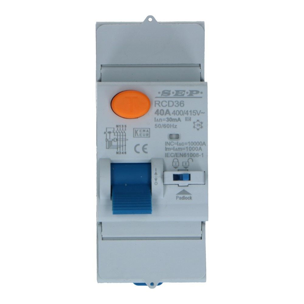 Aardlekschakelaar 40A 3 polig + nul 300mA Type A 10kA RCD36