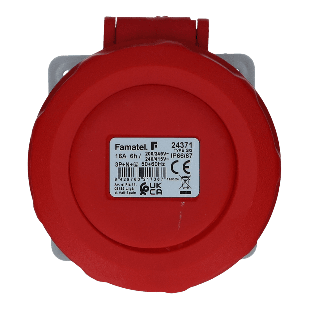 CEE female 5 polig 6H 16A IP67 inbouw wcd 380-415VAC recht