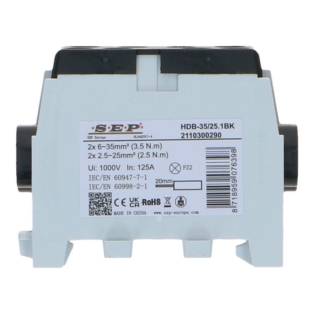 HLAK Hoofdkabel aftakklem 1x35mm²/1x25mm² zwart