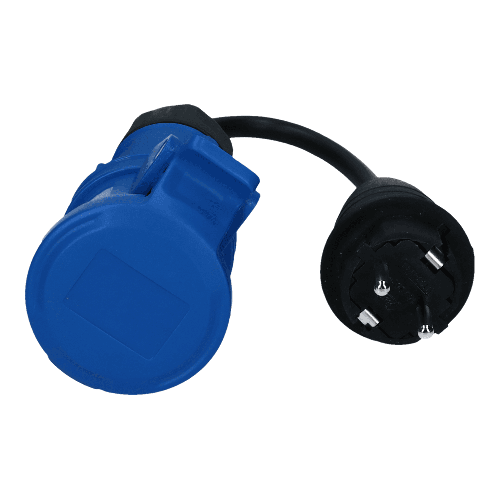 CEE female 3 polig 6H 16A Schuko male kabel 3x1.5mm² 0,25 meter IP54 H07RN-F
