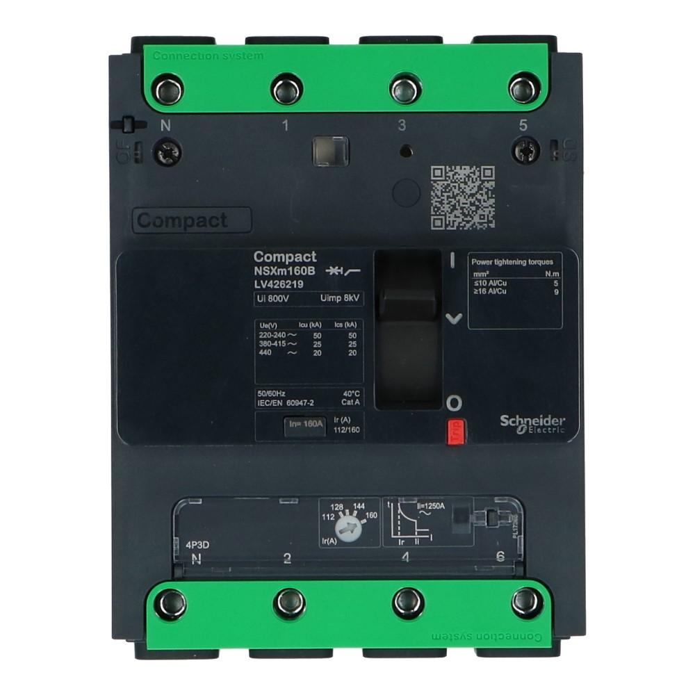 Installatieautomaat 3 polig + nul 40A TM-D 16kA Compact NSXm160E Everlink