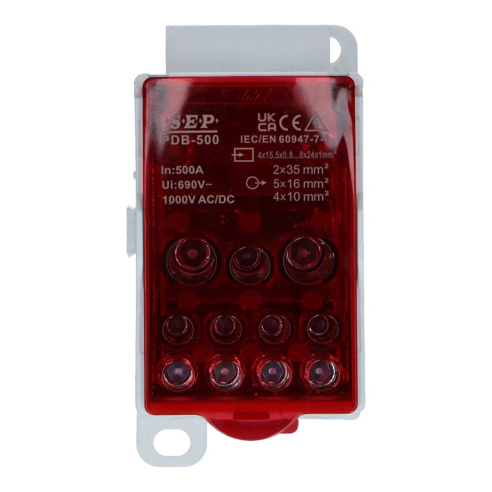 Aftakklem PDB 500A 3x15..8x24mm - 2x35mm² 5x16mm² 4x10mm² 24.5kA