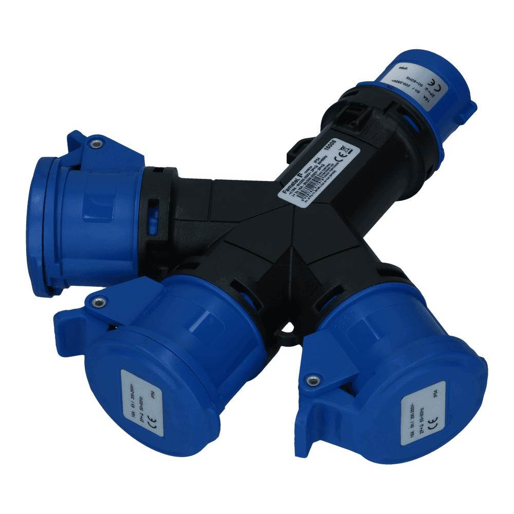3 weg splitter 1x CEE naar 3xCEE 1p+n+e 16A