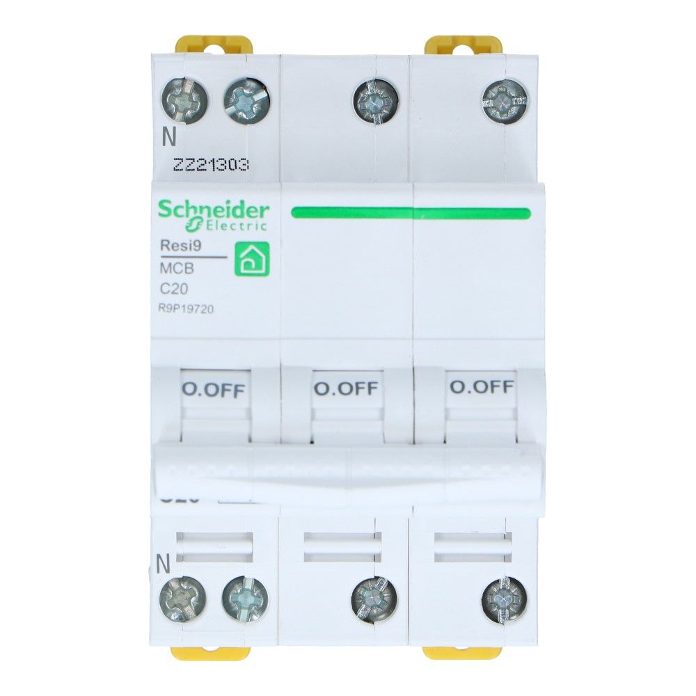 Installatieautomaat 3 polig + nul 20A kar C 6kA Resi9