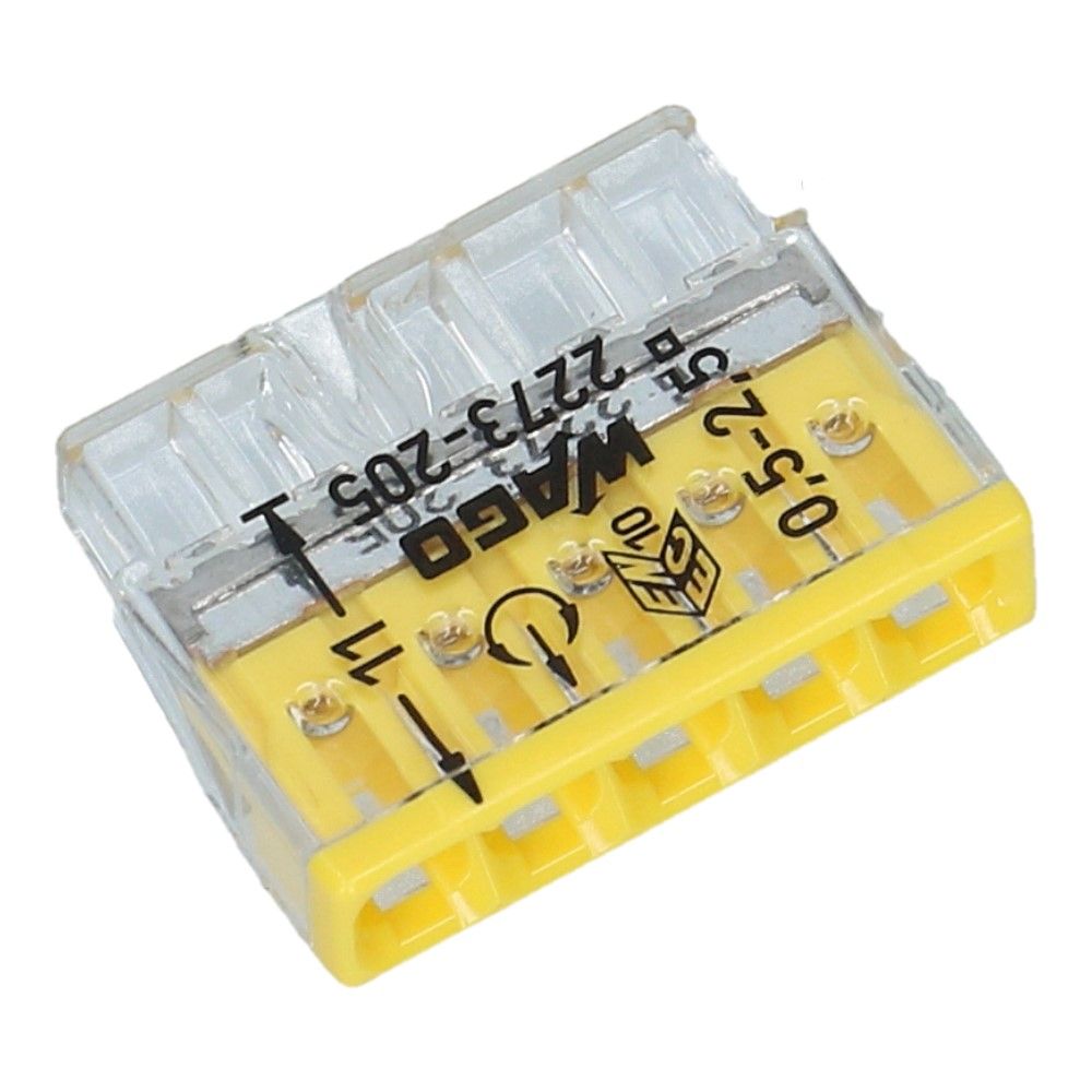 WAGO Lasklem 5 voudig 0.5-2.5mm² massief geel - 100 stuks