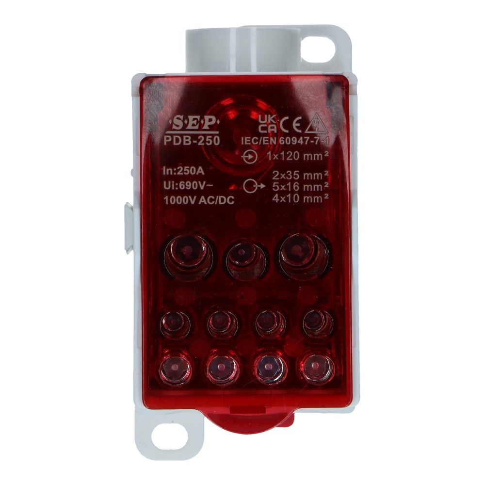 Aftakklem PDB 250A 1x120mm² - 2x35mm² 5x16mm² 4x10mm² 24.5kA