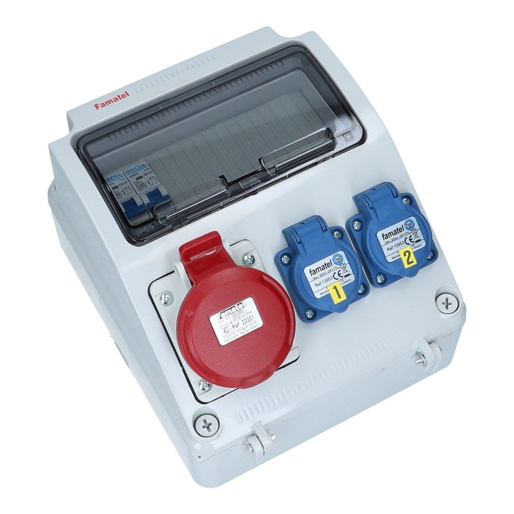 Wandverdeelkast IP44 1x CEE 16A 5p beveiligd: 2x schuko
