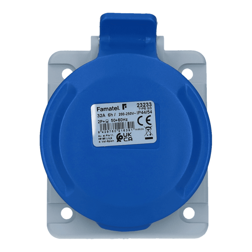 CEE female 3 polig 6H 32A IP54 inbouw wcd 220-240VAC