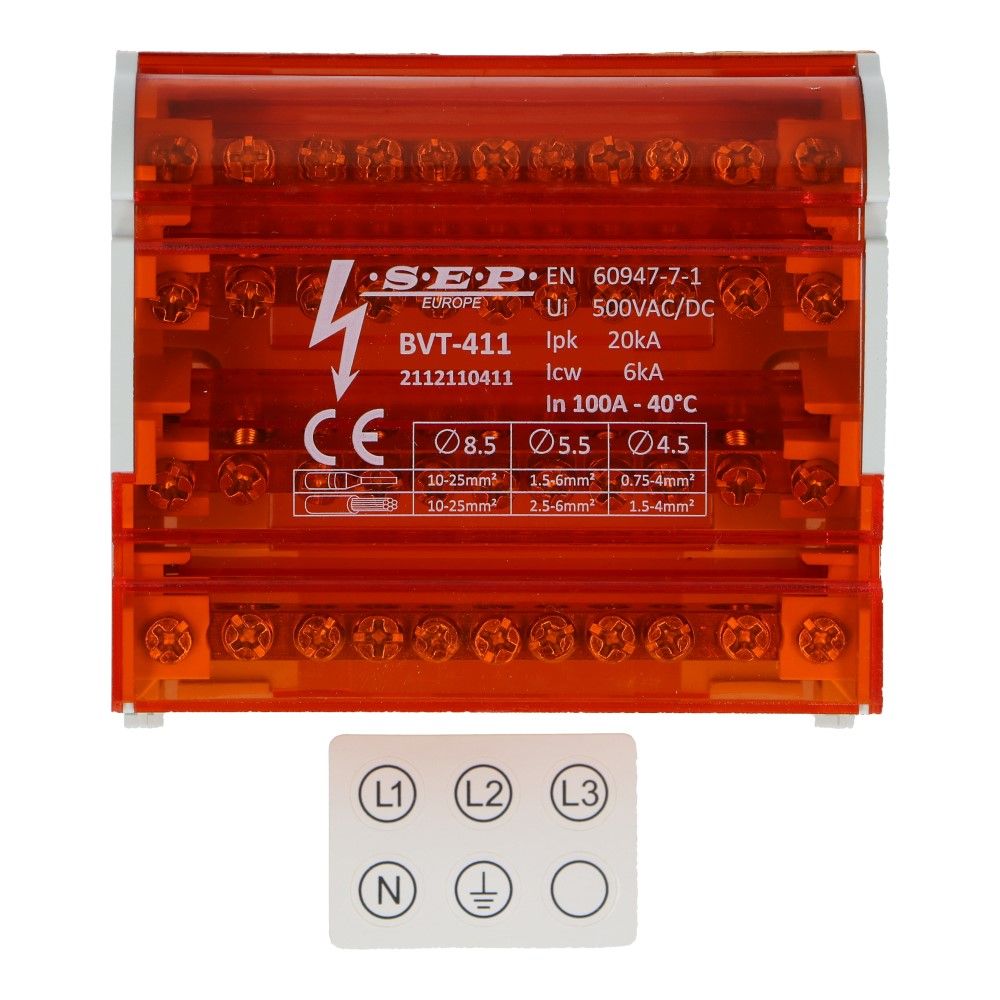 Verdeelblok BVT 100A 4 rijen 11 aansluitingen 500V AC/DC
