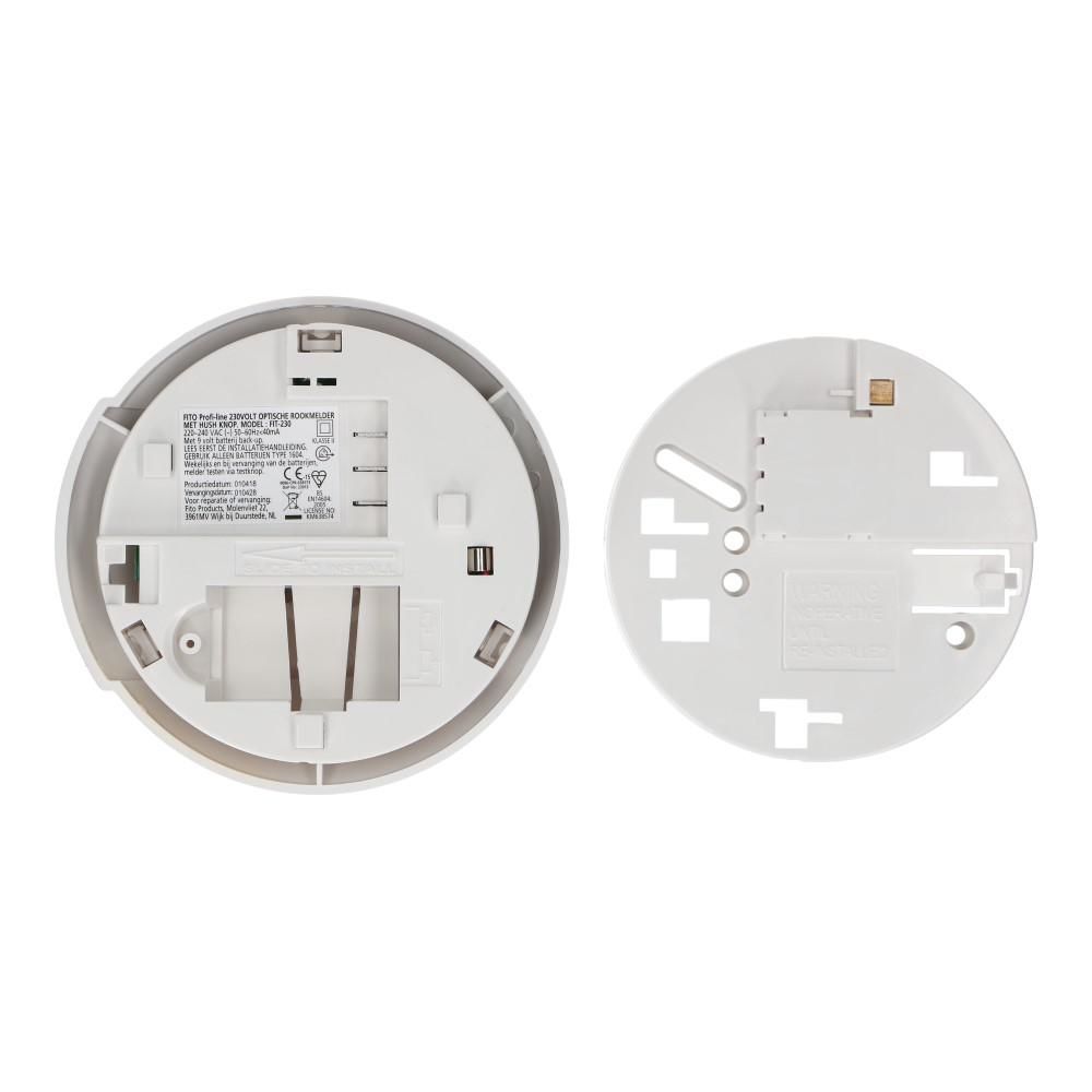Optisch rookmelder koppelbaar 230VAC met 9V backup
