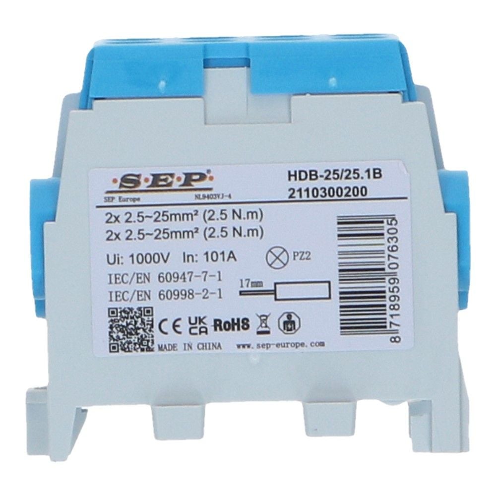 HLAK Hoofdkabel aftakklem 2x25mm² blauw