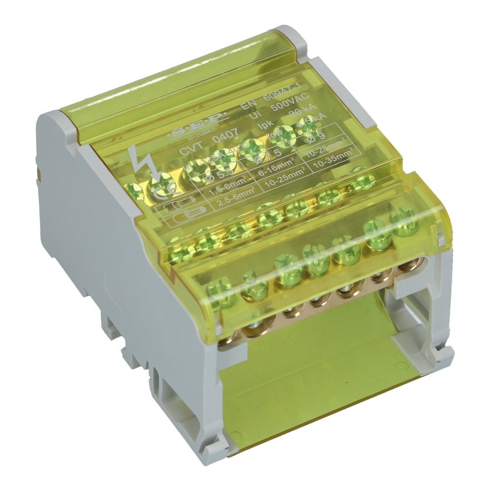 Verdeelblok CVT 125A 4 rijen 7 aansluitingen 500VAC