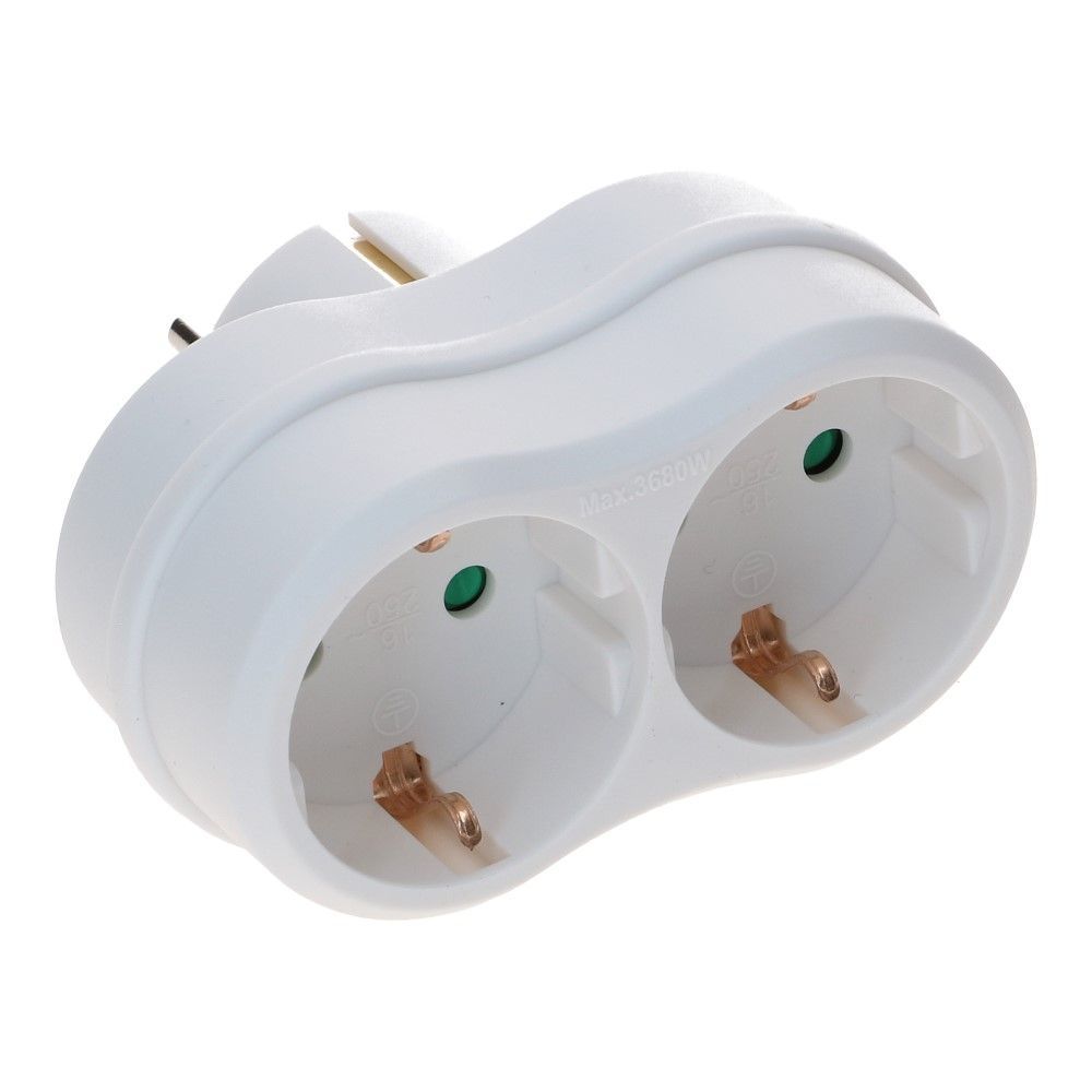 Stopcontact splitter 2 voudig wit horizontaal met randaarde