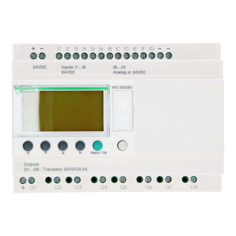 Zelio PLC met klok 20I-O 12in 8uit met scherm 24VDC SSR