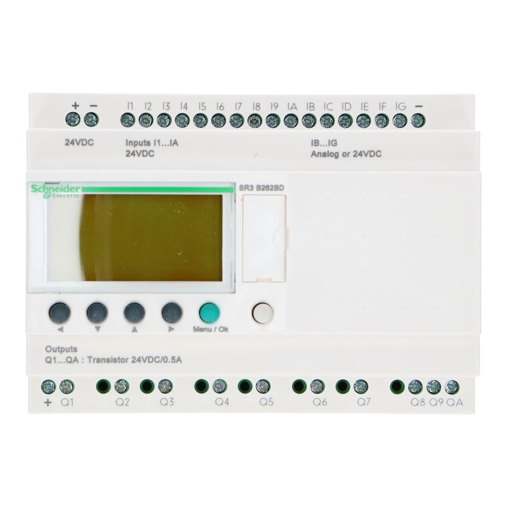 Zelio PLC met klok 26I-O 16in 10uit met scherm 24VDC SSR