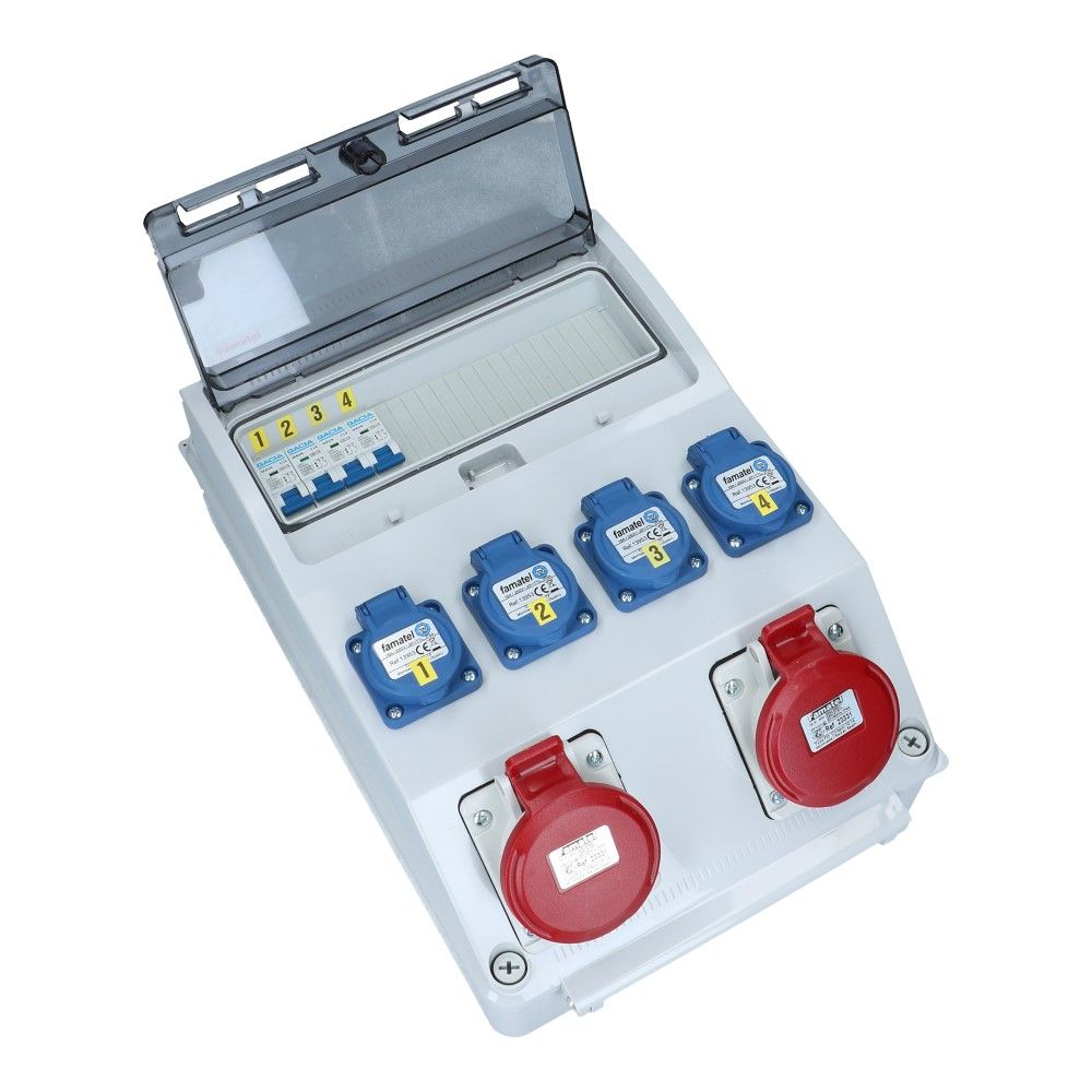 Wandverdeelkast IP44 2x CEE 16A 5p beveiligd: 4x schuko 