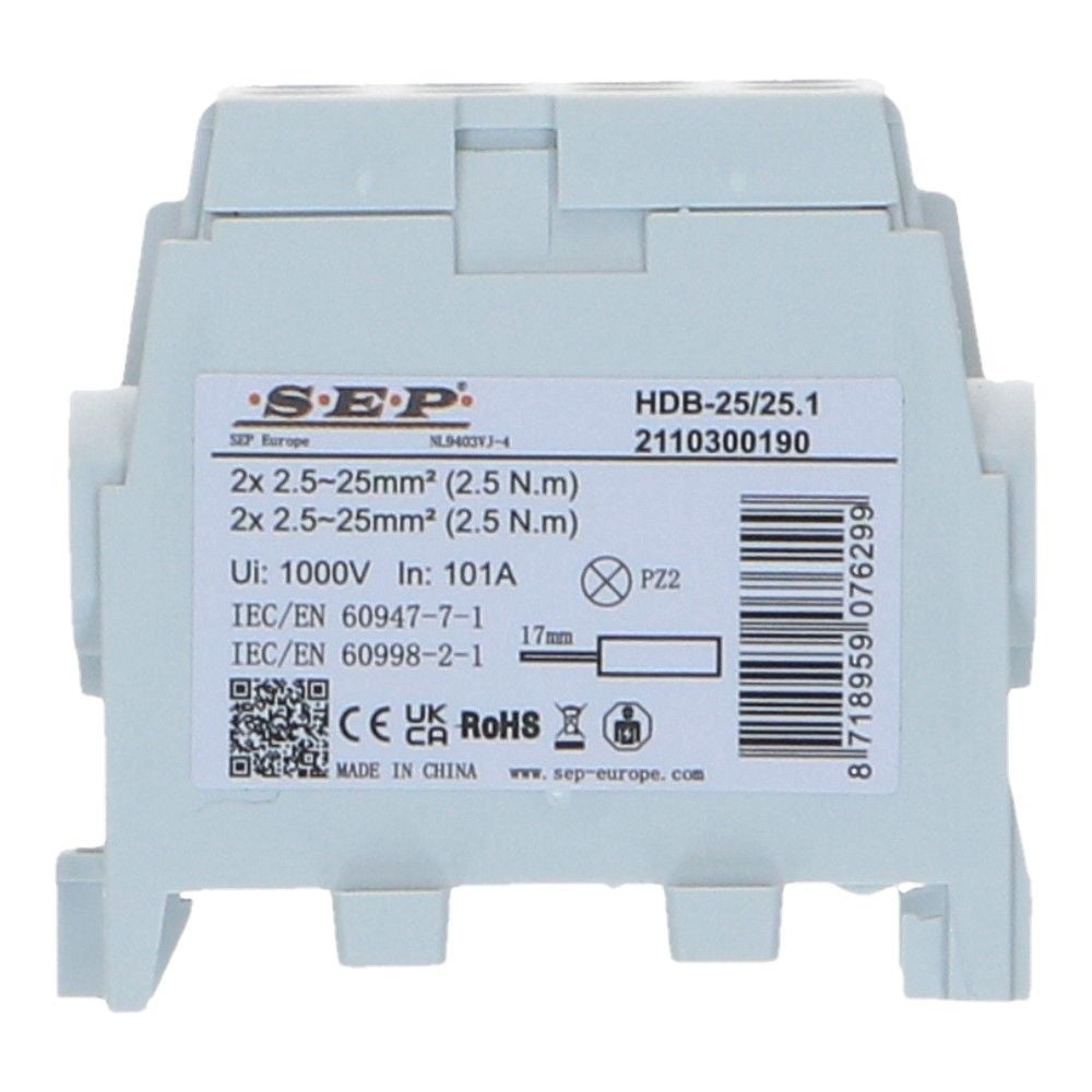 HLAK Hoofdkabel aftakklem 2x25mm² grijs