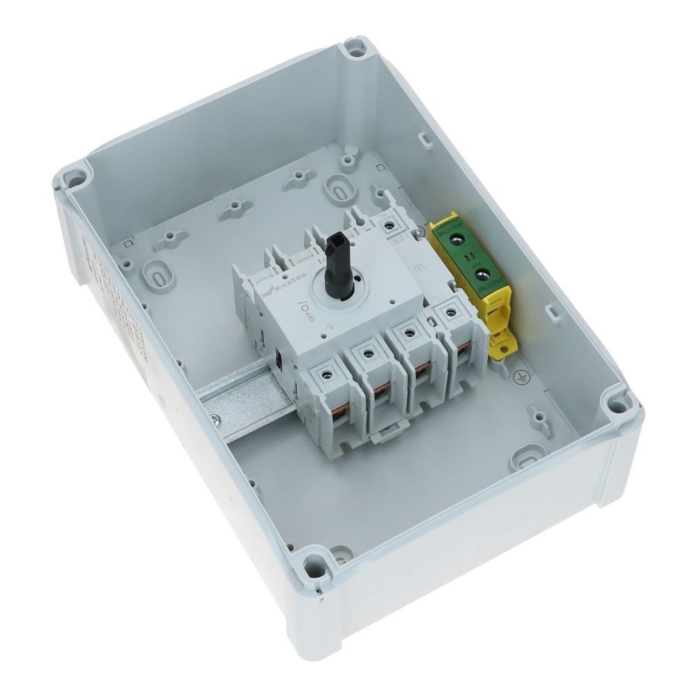 Werkschakelaar IP65 4 polig 160A 190x270x138mm zwart hendel Polycarb. AC22-125A