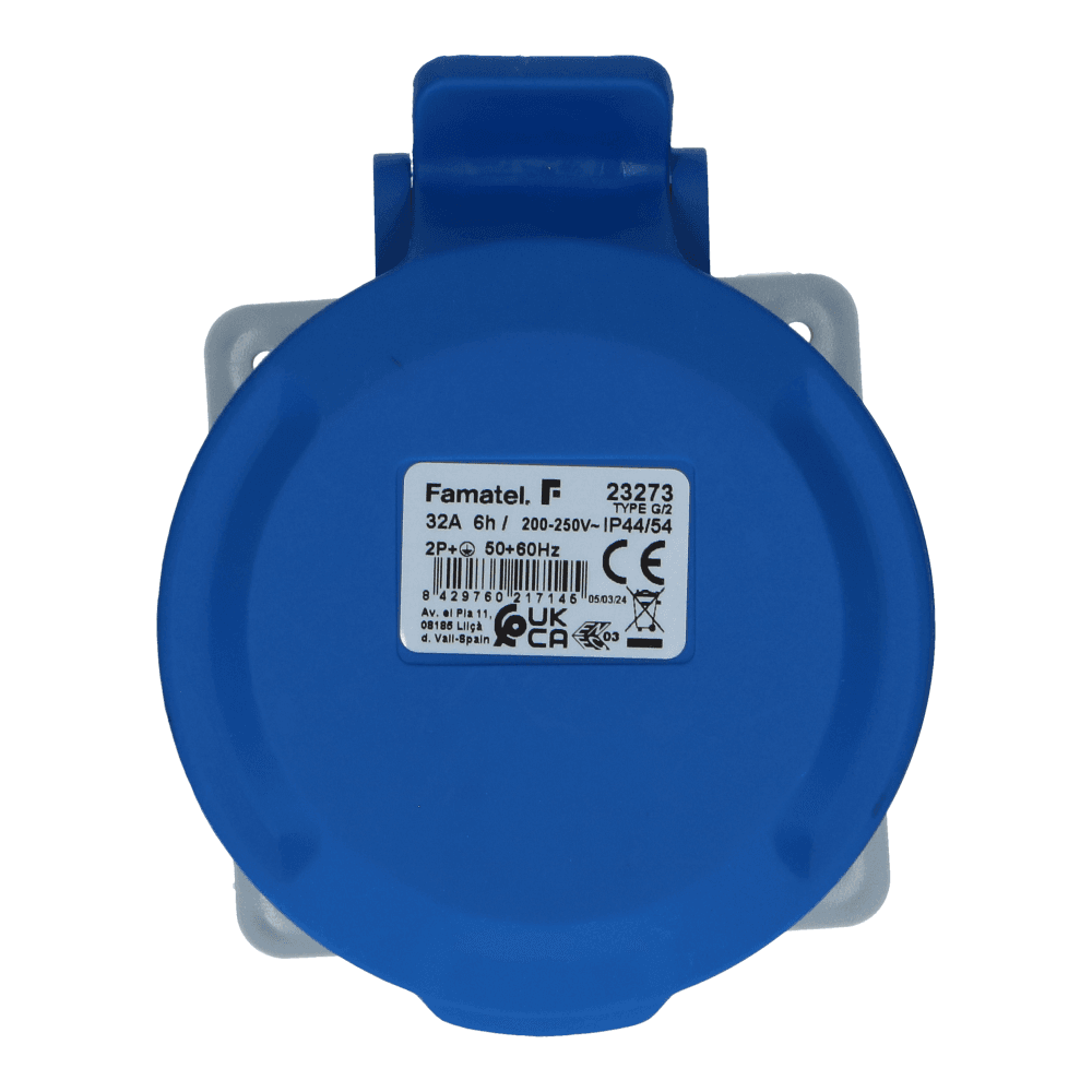 CEE female 3 polig 6H 32A IP54 inbouw wcd 220-240VAC recht