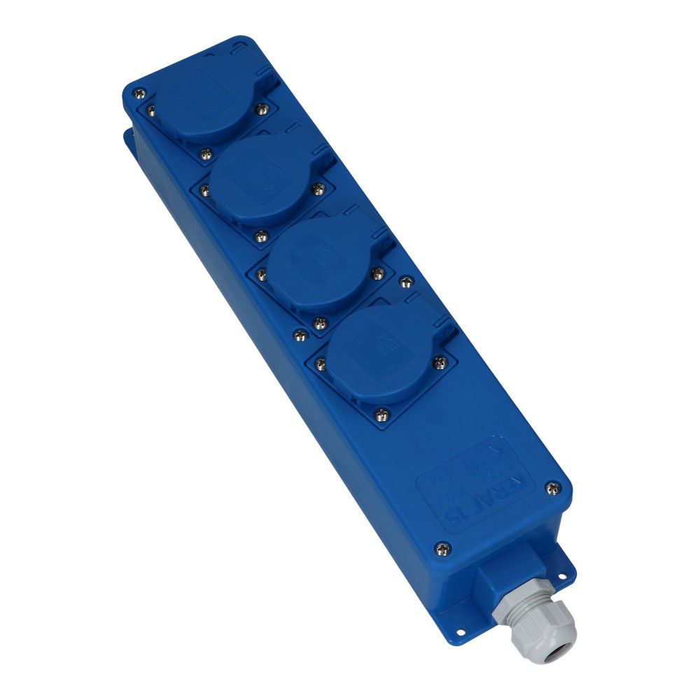 Snoercentrale 4x schuko 16A 250Vac blauw