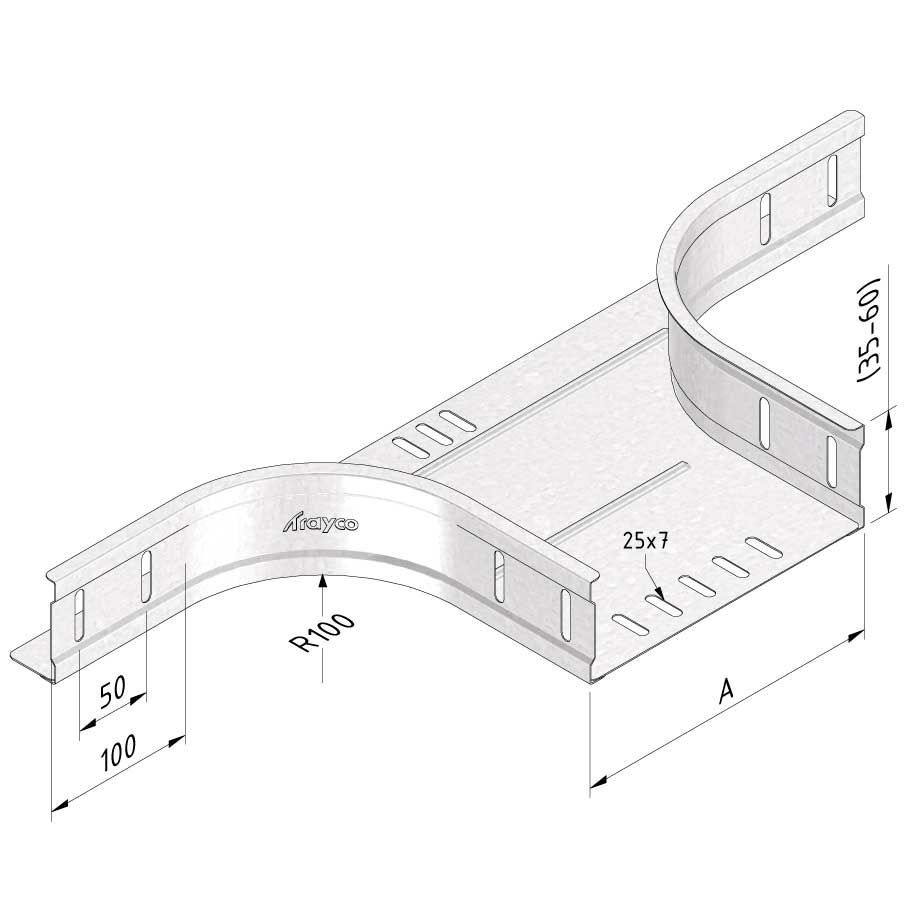 Kabelgoot aftakstuk 100x60mm Sendzimir verzinkt