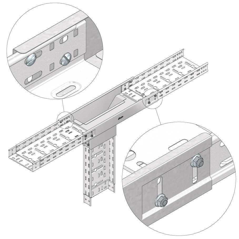 Kabelgoot aftakstuk verticaal naar kabelgoot 300x60mm Sendzimir verzinkt
