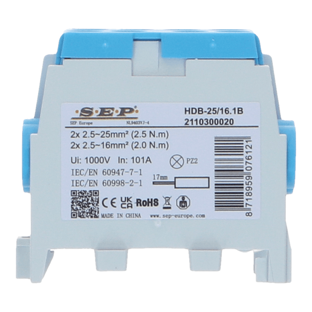 HLAK Hoofdkabel aftakklem 1x25mm² 1x16mm²  blauw