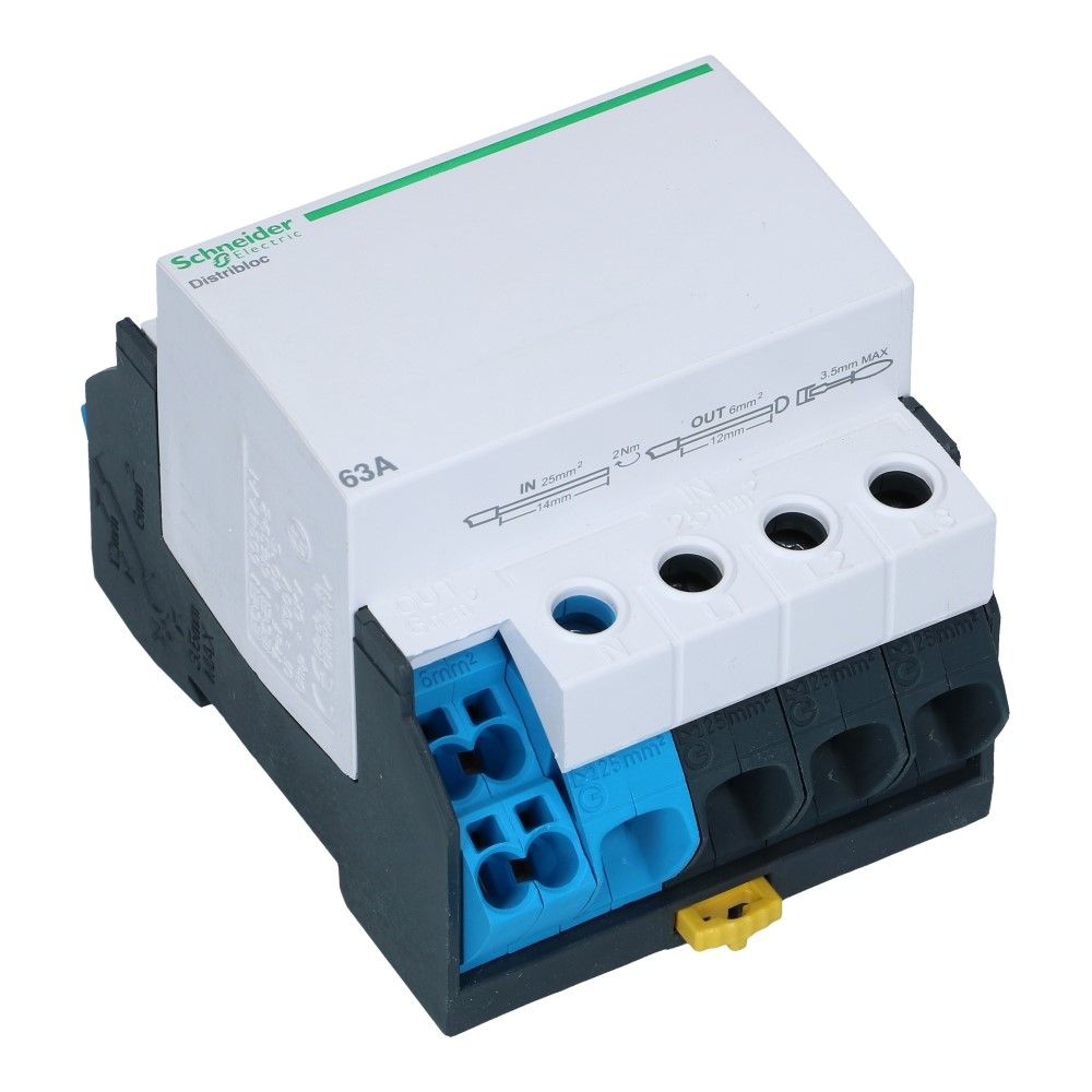 Verdeelblok DX 63A onder 4 rijen 6 aansluitingen 500VAC