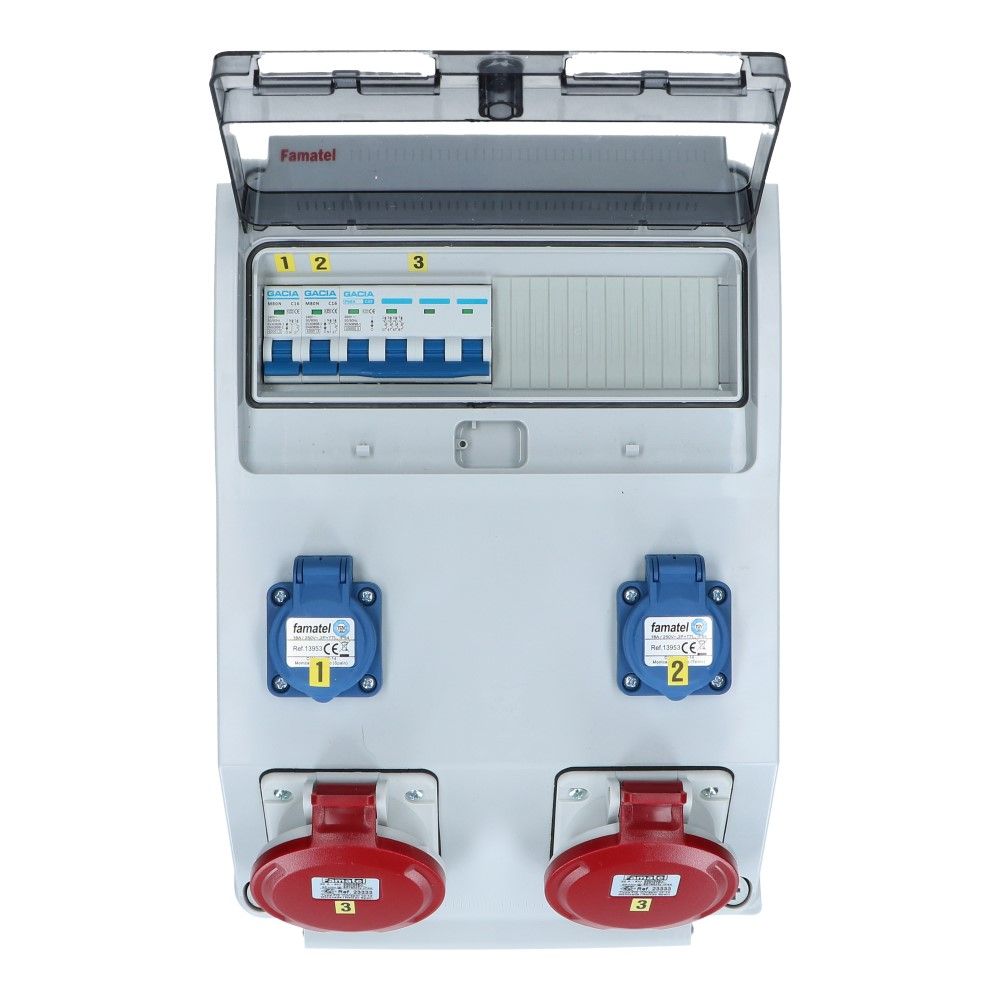 Wandverdeelkast IP44 beveiligd: 2x CEE 32A 5p per 2 - 2x schuko