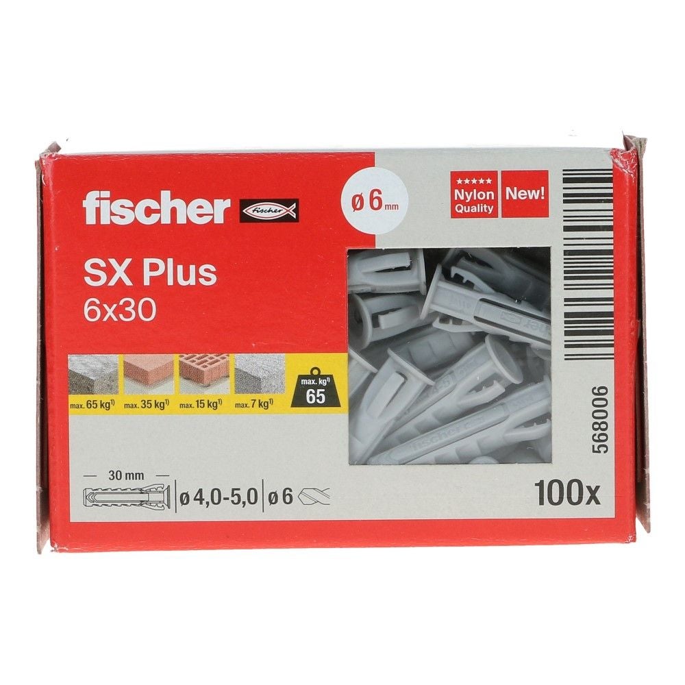 Nylon plug SX Plus met rand 6x30mm - 100 stuks