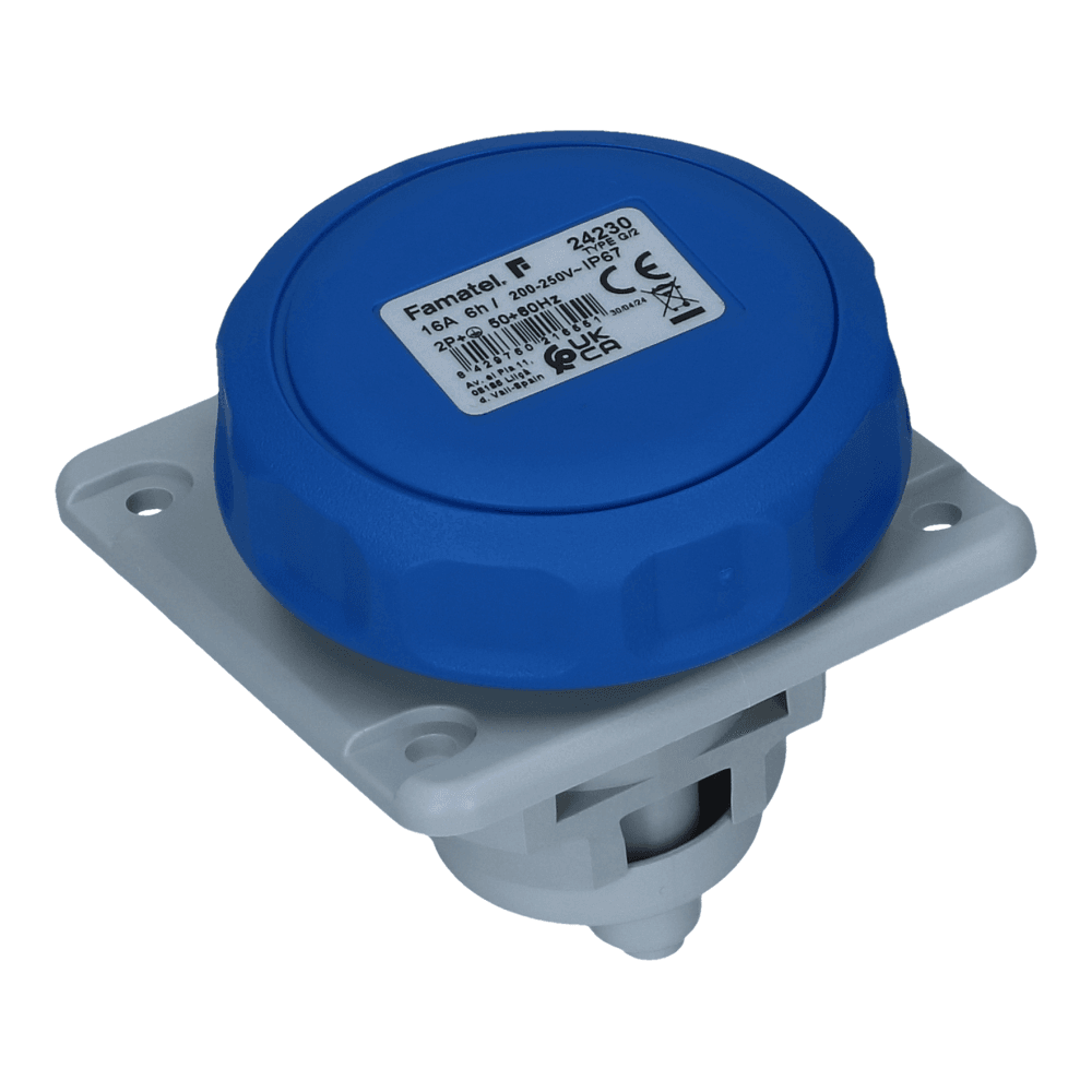 CEE female 3 polig 6H 16A IP67 inbouw wcd 220-240VAC