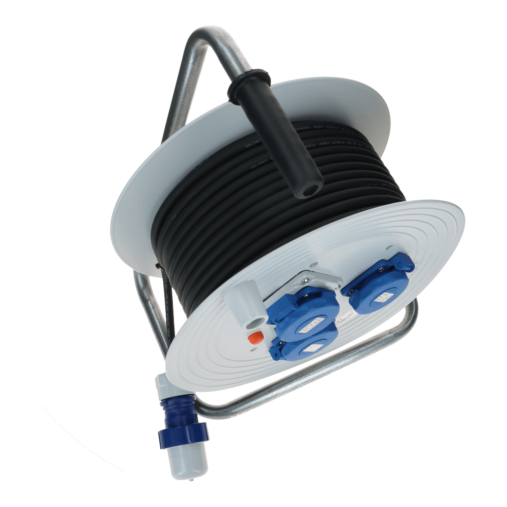 CEE haspel schuko naar 3xSchuko IP67 25meter
