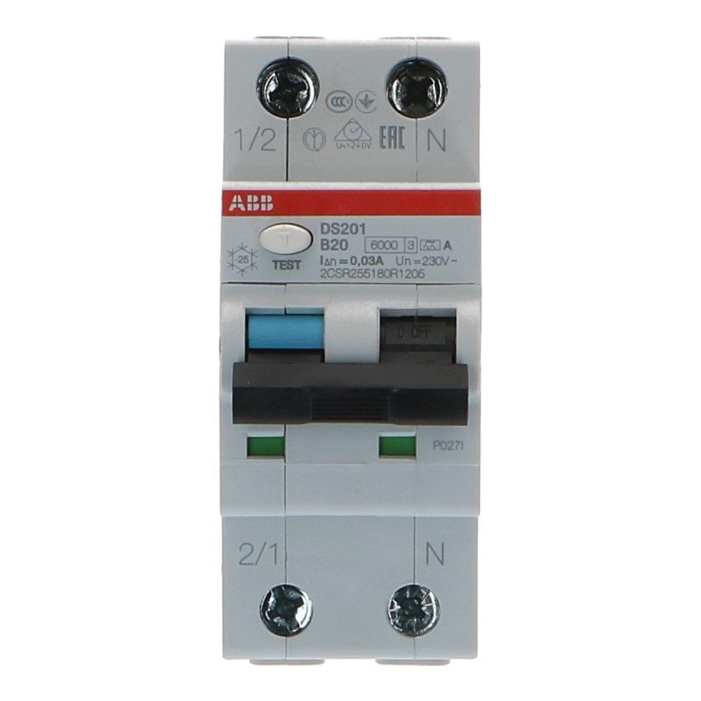 ABB Aardlekautomaat B20 1 polig + nul 30mA 6kA DS201
