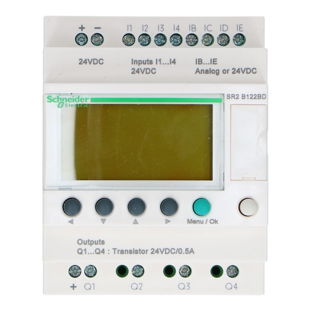 Zelio PLC met klok 12I-O 8in 4uit met scherm 24VDC SSR
