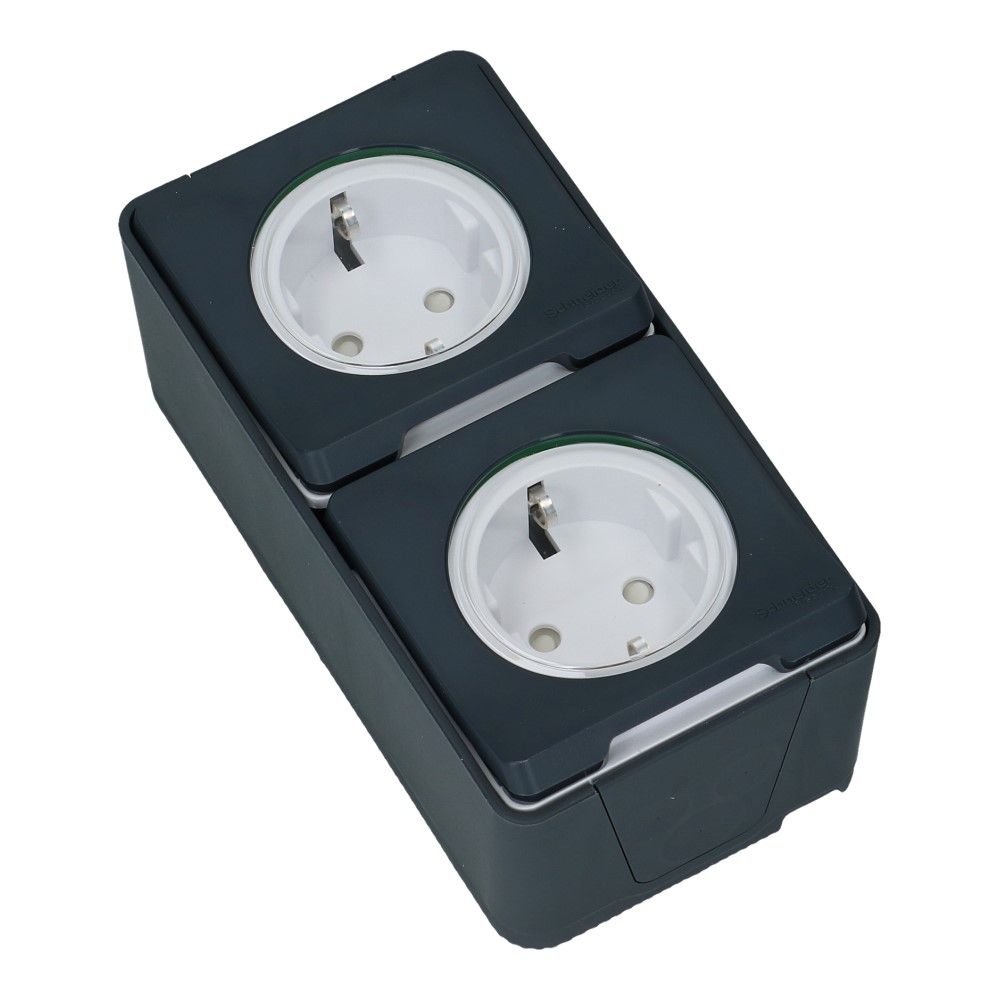 Mureva IP55 2 voudig wandcontactdoos grijs verticaal