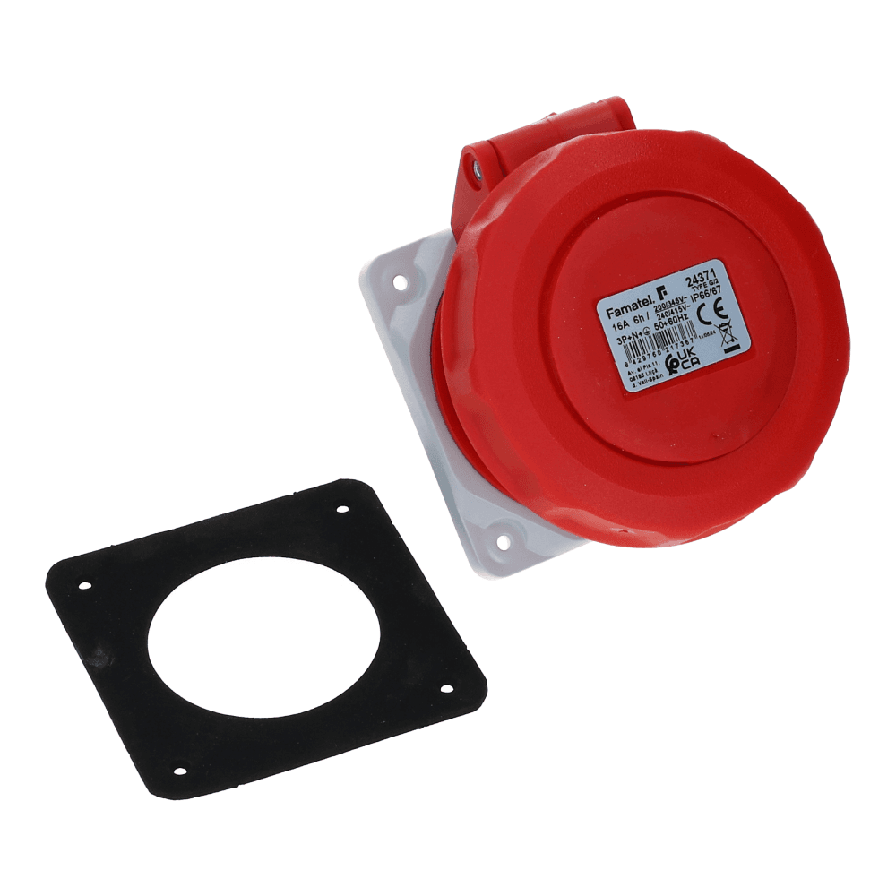 CEE female 5 polig 6H 16A IP67 inbouw wcd 380-415VAC recht