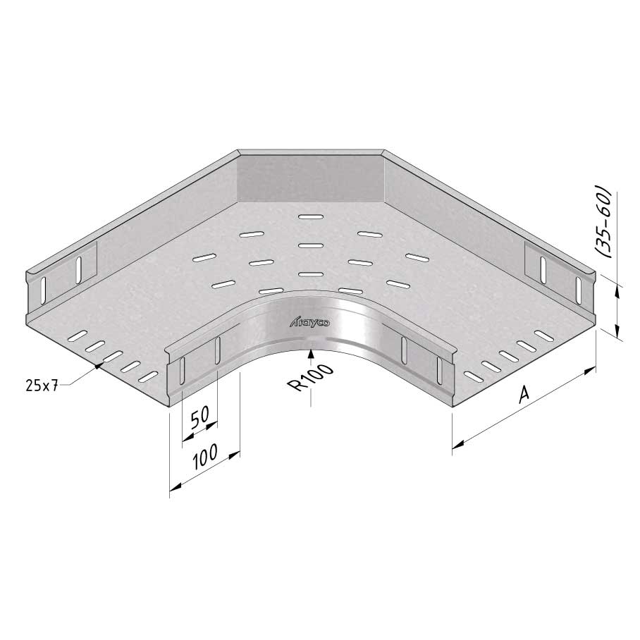 Kabelgoot bocht 90° 300x60mm Sendzimir verzinkt