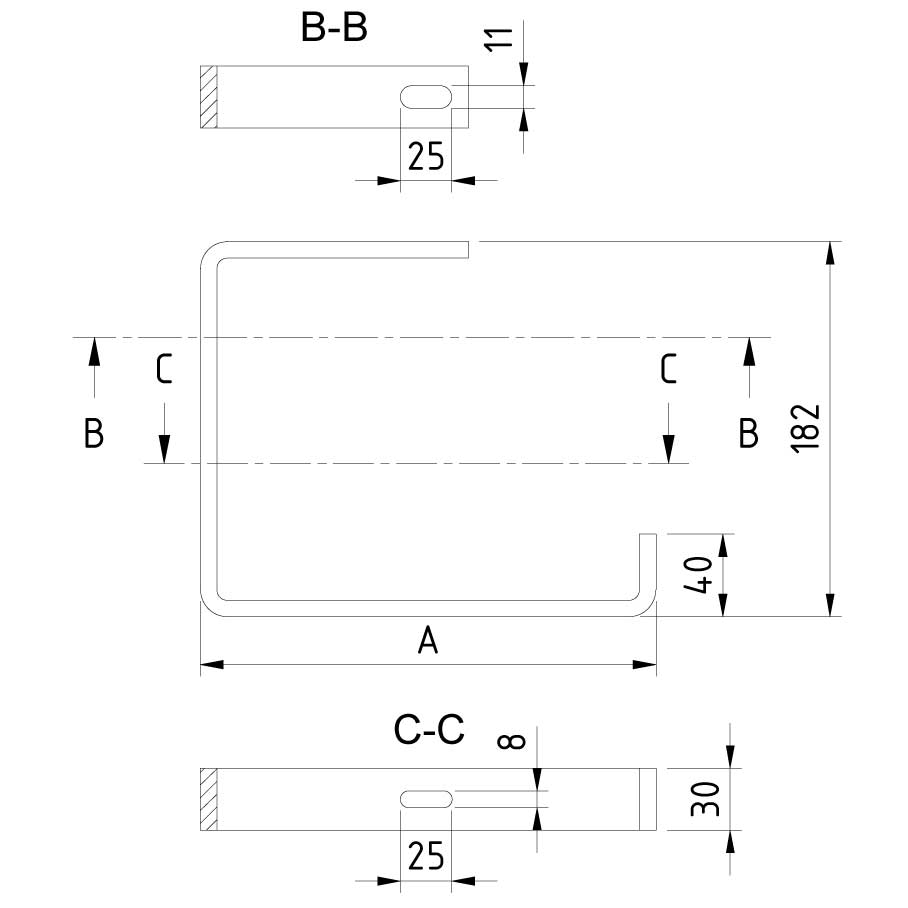 Kabelgoot C-beugel 190mm hoog voor 300mm breed Elektrolytisch verzinkt