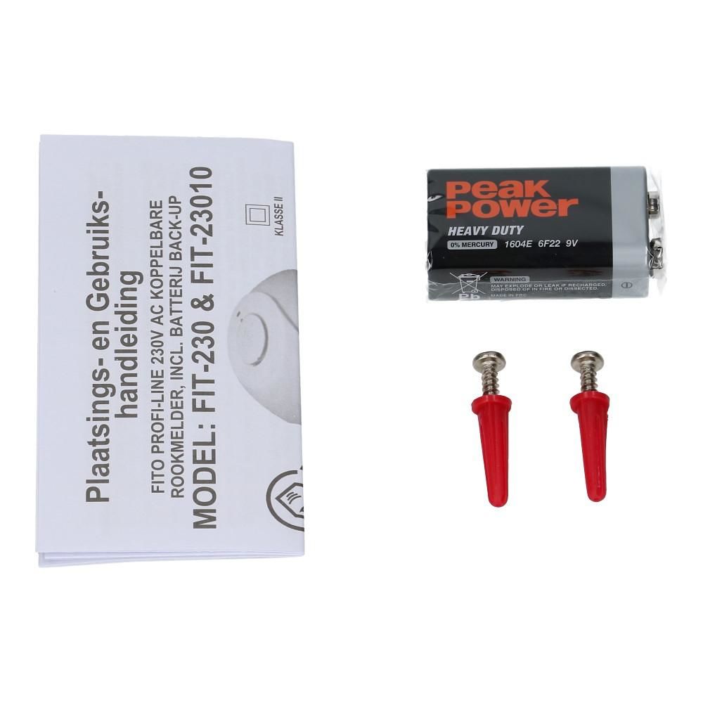 Optisch rookmelder koppelbaar 230VAC met 9V backup