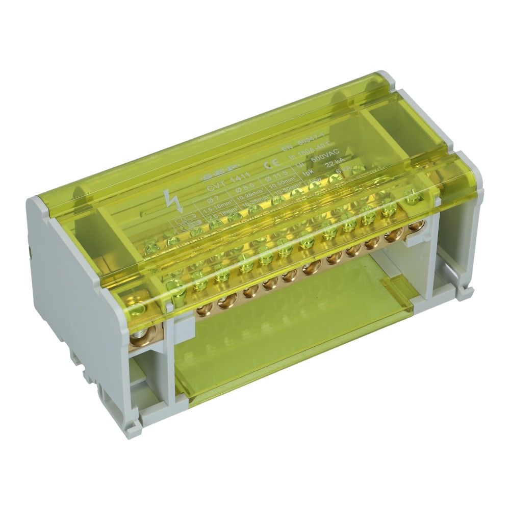Verdeelblok CVT 160A 4 rijen 11 aansluitingen 500VAC