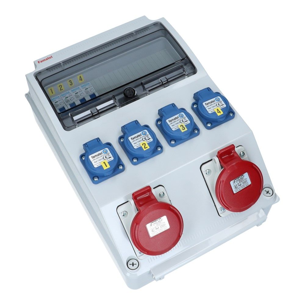 Wandverdeelkast IP44 2x CEE 16A 5p beveiligd: 4x schuko 