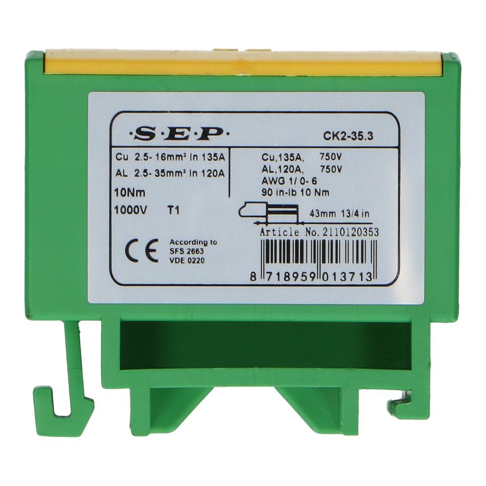 Aftakklem CK2 geel/groen 2.5mm² t/m 35mm² tweevoudig
